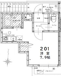 サーティエイト 2階ワンルームの間取り