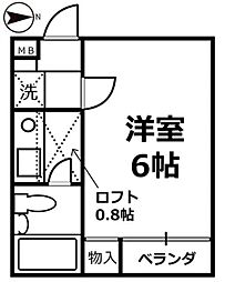 フェリス新松戸 2階1Kの間取り