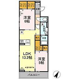 ピノ イゾラ 3階2LDKの間取り