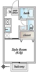 サンライズタウンK 1Kの間取図画像