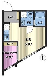 クリサント目黒本町 1DKの間取図画像
