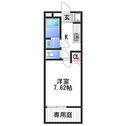 プリヴェイル吉井 1Kの間取図画像