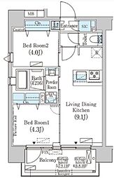 フルハウス赤羽 4階2LDKの間取り