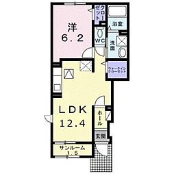 JR中央線 日野駅 徒歩12分の賃貸アパート 1階1LDKの間取り