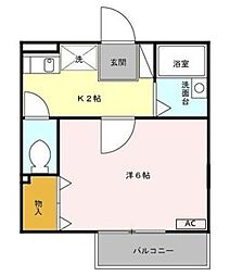 アビタシオンフレンド 2階1Kの間取り
