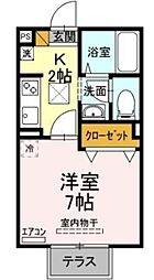 シャングリラ 1階1Kの間取り