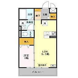 サンクレール 2階1LDKの間取り