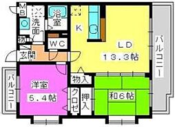 ブレイヴ干隈 3階2LDKの間取り