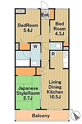 小田急小田原線 鶴川駅 徒歩20分の賃貸マンション 4階3LDKの間取り