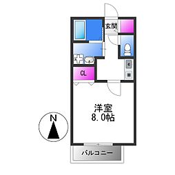 メゾンドゥナガセ1 1Kの間取図画像