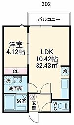 GRADUS祐光 3階1LDKの間取り