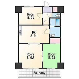 JR紀勢本線 紀三井寺駅 徒歩24分の賃貸マンション 2階3DKの間取り