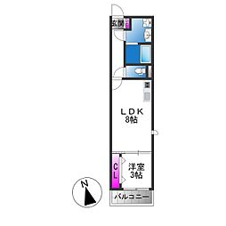 グローハイツ若江 1LDKの間取図画像