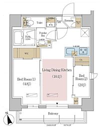 アーバネックス東京八丁堀 5階2LDKの間取り