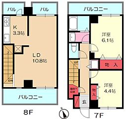 ルネッサ王子 2LDKの間取図画像