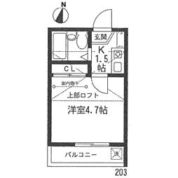 フローラ2 1Kの間取図画像