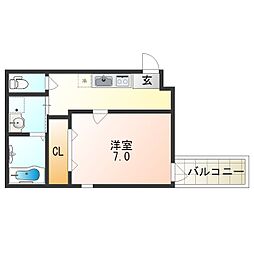 阪急千里線 豊津駅 徒歩7分の賃貸アパート 1階1Kの間取り