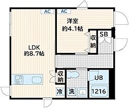 Fullea奥沢 2階1LDKの間取り