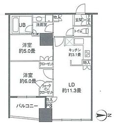 カスタリアタワー品川シーサイド 17階2LDKの間取り