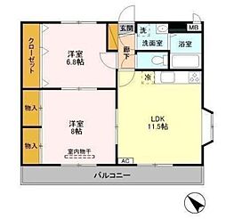 ガーデンハイツ高柳 2階2LDKの間取り