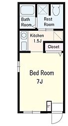 スカイハイム 1階ワンルームの間取り