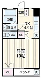 サンモール坪井 2階1Kの間取り