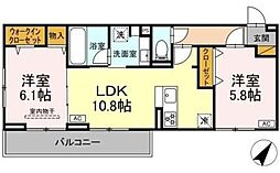 フライハイト 3階2LDKの間取り