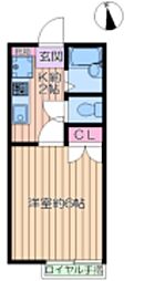 アヴニールB 2階1Kの間取り