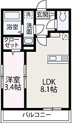 ＢｅｓｔＳｔａｇｅ苗間II 3階1LDKの間取り