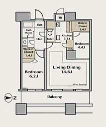 パークシティ大崎　ザタワー 22階2LDKの間取り