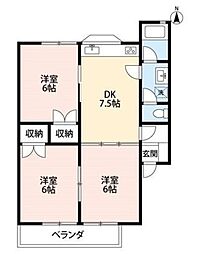 サンステージ斉藤II 2階3DKの間取り