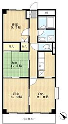 トーシンコーポ若草台 3DKの間取図画像