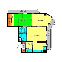 憂和ハイツ下大利 2LDKの間取図画像