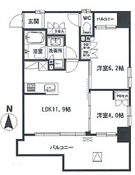 グラシユメゾン川口 4階2LDKの間取り