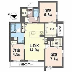 シャーメゾン　アクシス 2階3LDKの間取り