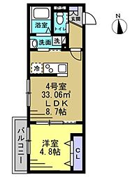 パルブニール浜野 1階1LDKの間取り