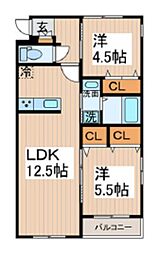 Ｍａｉｓｏｎ ｄｅ Ｓｏｕｒｉｒｅ 2階2LDKの間取り