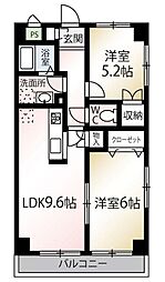 アンシャンテ朝霞台 2LDKの間取図画像