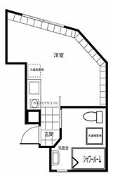 東急池上線 長原駅 徒歩2分の賃貸マンション 3階ワンルームの間取り
