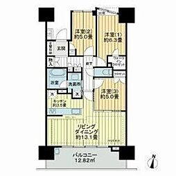 ライオンズ横浜新子安ハーバーコート 6階3LDKの間取り