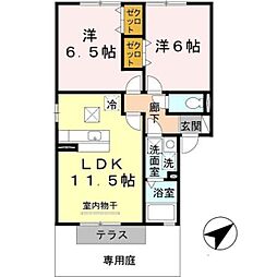 JR和歌山線 岩出駅 3.8kmの賃貸アパート 1階2LDKの間取り