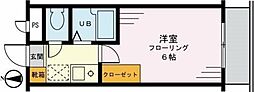 クレール三輪 3階1Kの間取り