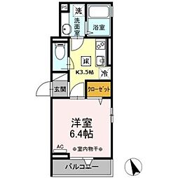 ヴィラボヌール 1Kの間取図画像