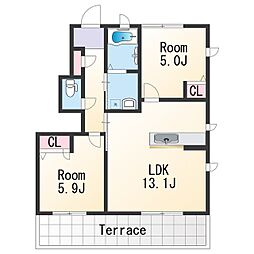 フローラル・アイII 1階2LDKの間取り