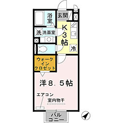 ビヤン　リズム 2階1Kの間取り