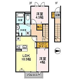 ヴィルヌーブA棟 2LDKの間取図画像