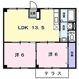 アーバンドエル21A 1階2LDKの間取り