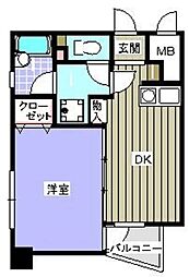 ダイナコートパピヨン吉塚 12階1DKの間取り