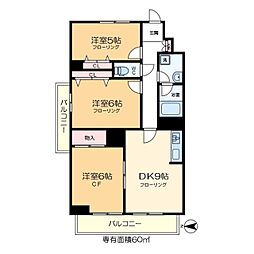 レピドール福田1 3DKの間取図画像