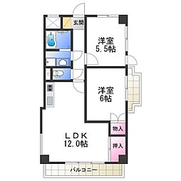 エスト鶴ケ丘 2LDKの間取図画像